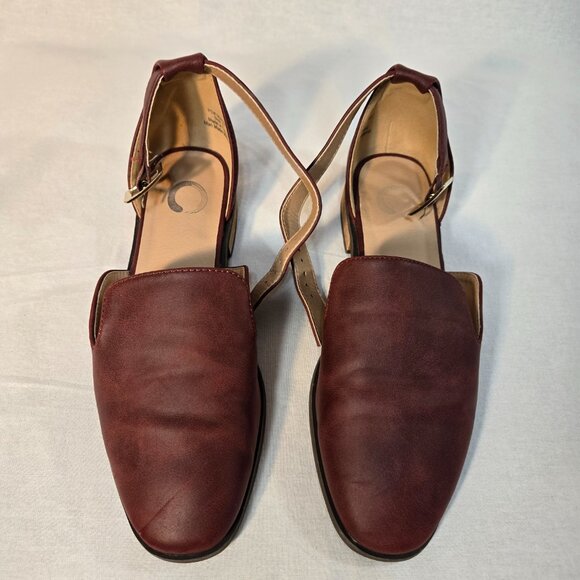 JOURNEE COLLECTION LORETA Wine Vegan Leather Ankle Strap Loafer Flat Shoe Size 8 - Picture 3 of 16